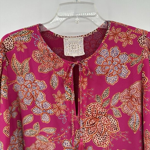 JOHNNY WAS JADE vesna dress tunic mini 100% silk pink multi floral boho S - Picture 7 of 10